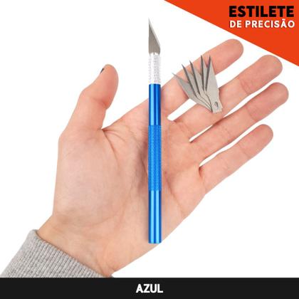 Imagem de Estilete De Precisão em Alumínio Azul - Com 6 Lâminas - Kaftor