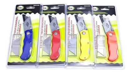 Imagem de Estilete Profissional Dobrável Trapezoidal Leve Corpo Em ABS Troca Rápida C/4 Lâminas 18mm