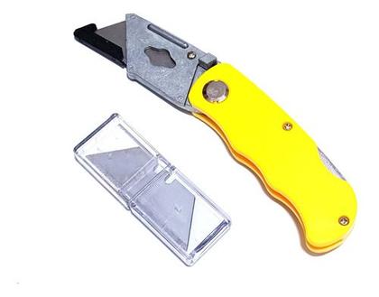 Imagem de Estilete Profissional Dobrável Trapezoidal Leve Corpo Em ABS Troca Rápida C/4 Lâminas 18mm
