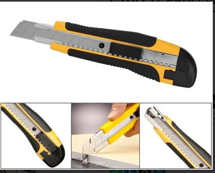 Imagem de Estilete Profissional Emborrachado Com Trava 18mm Lâmina de Aço Carbono Estilete Largo Resistente