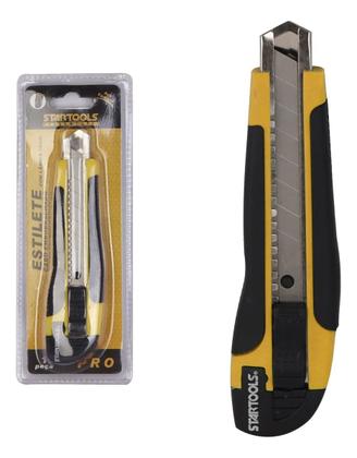 Imagem de Estilete Profissional Emborrachado Com Trava 18mm Lâmina de Aço Carbono Estilete Largo Resistente