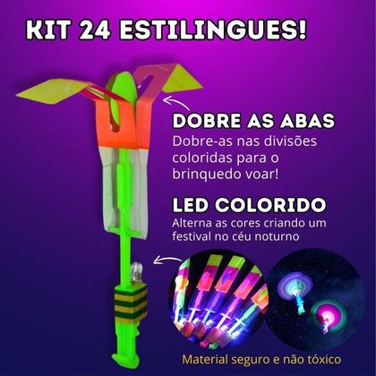Imagem de Estilingue Com Luz De Led Kit 24 Voador Brinquedo Lançador