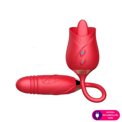 Imagem de Estimulador Clitóris Língua Duplo Com Vibrador Feminino Vai e Vem Formato Rosa Ponto G