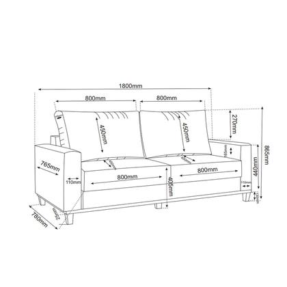 Imagem de Estofado Gael Living 3 Lugares 2 Almofadas Soltas Linho Inox