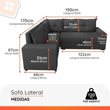 Imagem de Estofado Sofá de Canto 5 Lugares Veneza com Espuma D26 e Estrutura de Eucalipto Galego Home