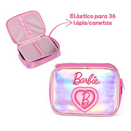 Imagem de Estojo Box Escolar Barbie Holográfico Meninas 100 Pens