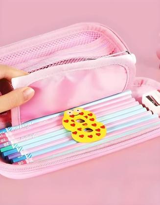 Imagem de Estojo Box Escolar Infantil 3D Feminino Com Divisória Interna