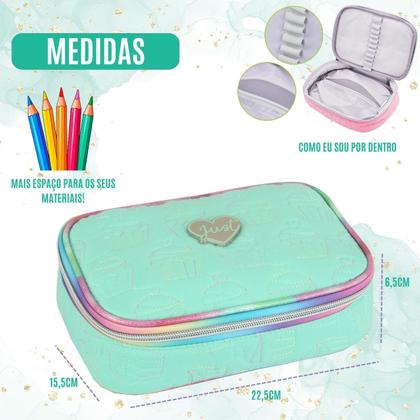 Imagem de Estojo Box Escolar Organizador Com Divisórias Duplo Meninas Juvenil