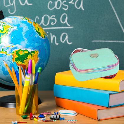 Imagem de Estojo Box Escolar Organizador Com Divisórias Duplo Meninas Juvenil