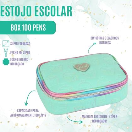 Imagem de Estojo Box Escolar Organizador Com Divisórias Duplo Meninas Juvenil