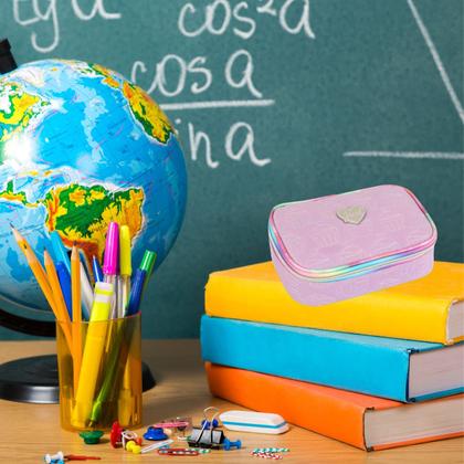 Imagem de Estojo Box Escolar Organizador Com Divisórias Duplo Meninas Juvenil