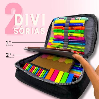 Imagem de Estojo Box Organizador Escola Grande Masculino Feminino Liso