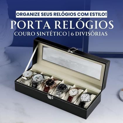 Imagem de Estojo Caixa Porta Relógios Couro 6 Nichos belo acabamento