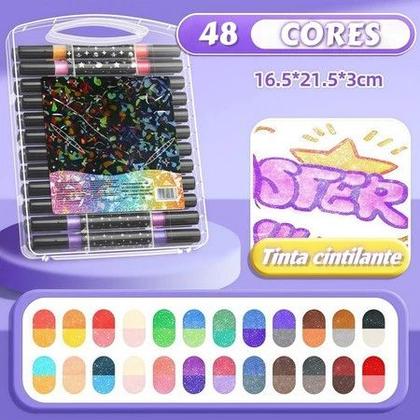 Imagem de Estojo Canetinhas Coloridas Marcador metálico Canetas Glitter de ponta dupla Dual Brush Pen