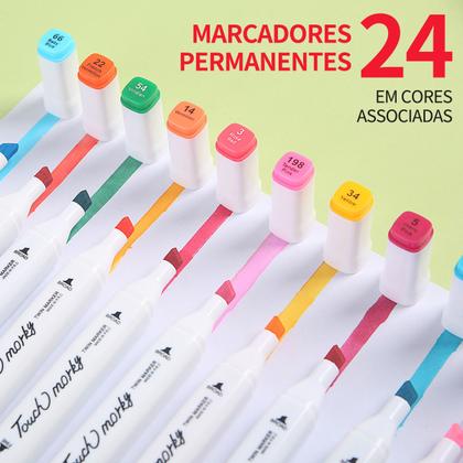 Imagem de Estojo Completo com Canetinhas 24 Cores Ponta Dupla para Escola