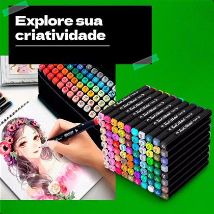 Imagem de Estojo de Canetinhas Ponta Dupla Pintura Bolsa Maleta 60 Cores Canetinha