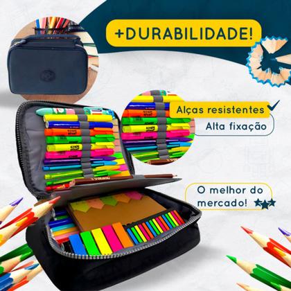 Imagem de Estojo De Lápis Escolar Juvenil Box Jumbo Nylon Táctico Grande Com Divisória