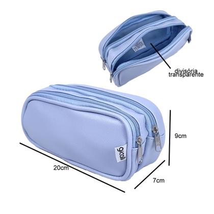 Imagem de Estojo Duplo Escolar Porta Lápis 2 Compartimentos Azul Bebê