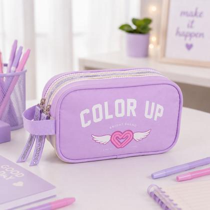 Imagem de Estojo Duplo Necessaire Resistente Escolar Meninas Color Up