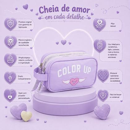 Imagem de Estojo Duplo Necessaire Resistente Escolar Meninas Color Up