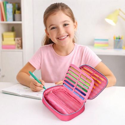 Imagem de Estojo Escolar 36 Pens Rebecca Bonbon com Compartimento Espaçoso Divisórias Organizador Infantil Meninas Lápis Caneta Borracha Material Resistente