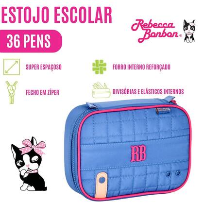 Imagem de Estojo Escolar 36 Pens Rebecca Bonbon com Compartimento Espaçoso Divisórias Organizador Infantil Meninas Lápis Caneta Borracha Material Resistente