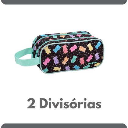 Imagem de Estojo Escolar Alça e 2 Divisórias Organizador Ursinho Preto Juvenil Feminino Menina Fundamental