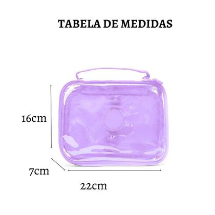 Imagem de Estojo Escolar Box Com Alça Necessaire Transparente Médio Juvenil Volta as Aulas Universitário Quadrado Necessaire Cosmético Mala Viagem