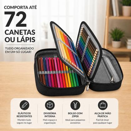 Imagem de Estojo Escolar Box Jumbo Grande Organizador 72 Divisórias Impermeável Porta Lápis Caneta Unissex