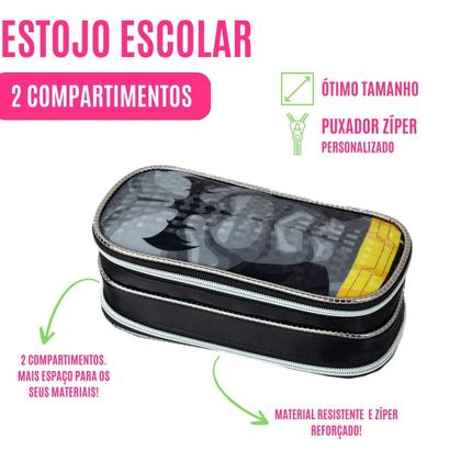 Imagem de Estojo Escolar C/ 2 Compartimentos Menino Infantil Colorido Personagem Organizador Lápis de Cor Caneta Giz Multiuso