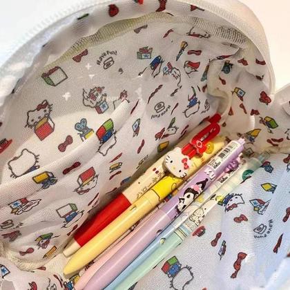 Imagem de Estojo Escolar De Pelúcia Hello Kitty Branco Sanrio Divertido Decorado  Menina  Papelaria Fofa Kawaii