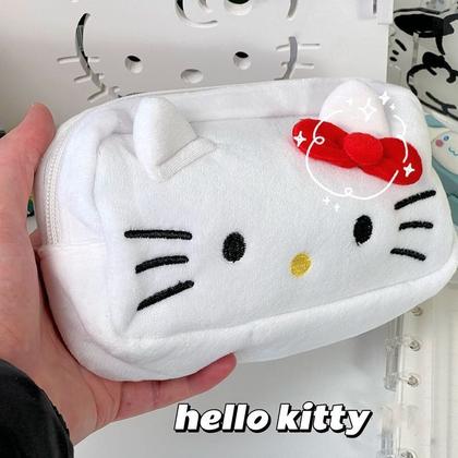 Imagem de Estojo Escolar De Pelúcia Hello Kitty Branco Sanrio Divertido Decorado  Menina  Papelaria Fofa Kawaii