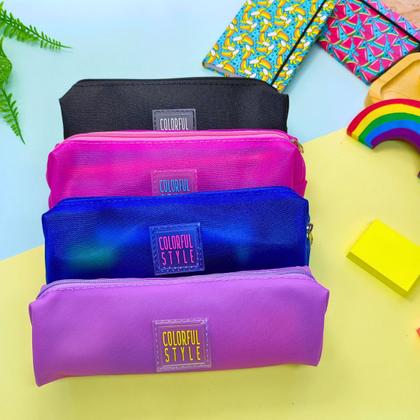 Imagem de Estojo Escolar Divisória Com Zíper Vazado Transparente Colorido