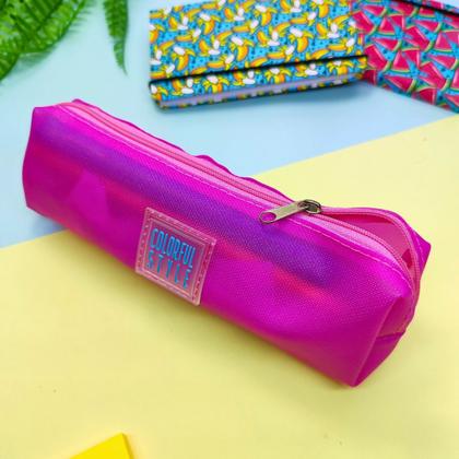 Imagem de Estojo Escolar Divisória Com Zíper Vazado Transparente Colorido