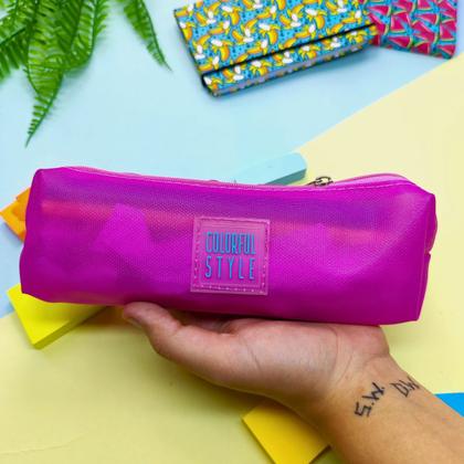 Imagem de Estojo Escolar Divisória Com Zíper Vazado Transparente Colorido