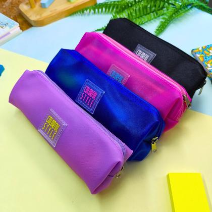 Imagem de Estojo Escolar Divisória Com Zíper Vazado Transparente Colorido