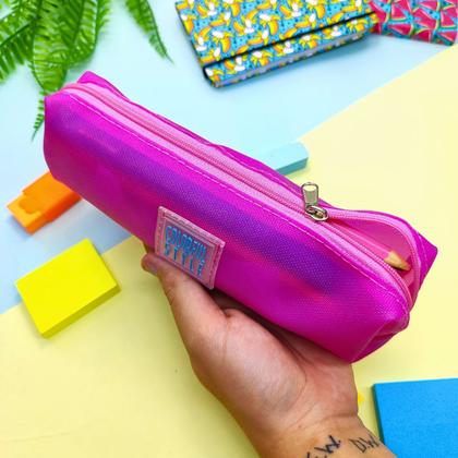 Imagem de Estojo Escolar Divisória Com Zíper Vazado Transparente Colorido