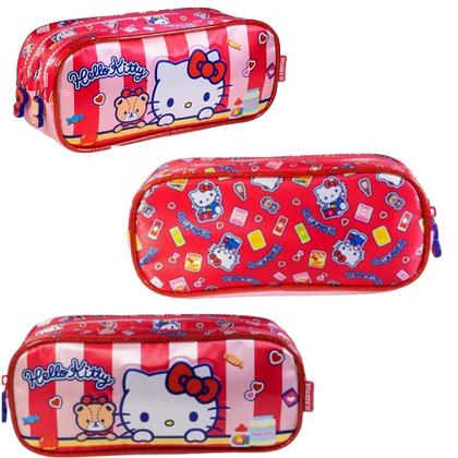 Imagem de Estojo Escolar Duplo Com Zíper Da Hello Kitty Cetim - Vermelho E Rosa - Hello Kitty