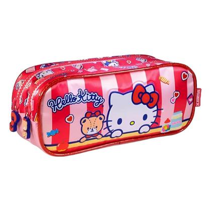 Imagem de Estojo Escolar Duplo Com Zíper Da Hello Kitty Cetim - Vermelho E Rosa - Hello Kitty