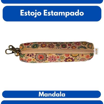 Imagem de Estojo Escolar Floral Cortiça Organizador Zíper Volta Aulas Marrom Fofo Lápis Caneta Prático Materia Modelo:Mandala