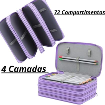 Imagem de Estojo Escolar Grande com 4 Camadas Divisórias com Ziper Organizador Canetas Lápis Lançamento Volta as Aulas Reforçado
