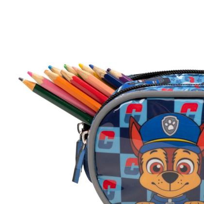 Imagem de Estojo Escolar Masculino Médio Patrulha Canina Chase 3 Compartimentos Azul