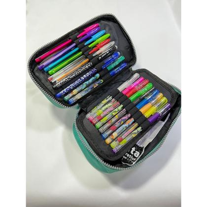 Imagem de Estojo Escolar Nylon Quadrada Grande Com Divisórias Lápis Necessaire