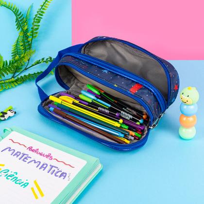 Imagem de Estojo Escolar Organizador Box Jumbo Duplo Com 2 Divisórias