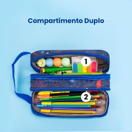 Imagem de Estojo Escolar Organizador Box Jumbo Duplo Com 2 Divisórias
