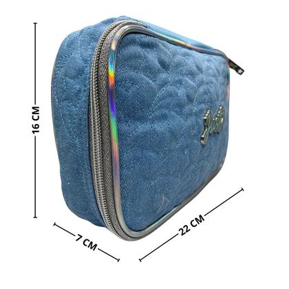 Imagem de Estojo Escolar Pintura Grande Box Organizador Jovem 1 Divisória Bolso Interior Espaçoso Case Prático Para Lápis Caneta Matelassê Com Brilho