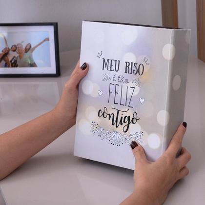 Imagem de Estojo Imantado com Álbum para 100 Fotos 15x21 - MEU RISO Namorados Casamento Bodas Enlace Mãe Amigos