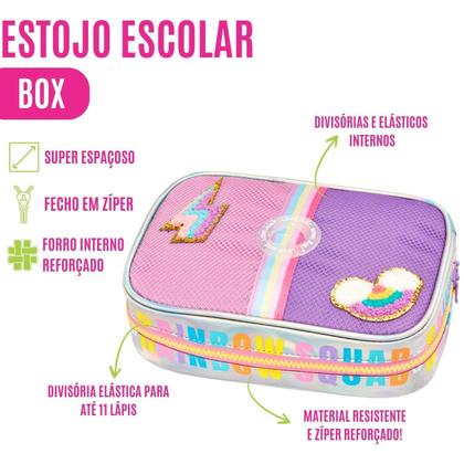 Imagem de Estojo Infantil Escolar Box Compartimentos Espaçoso Material Resistente Grande Design Colorido Feminino Meninas Organizador Lápis Caneta