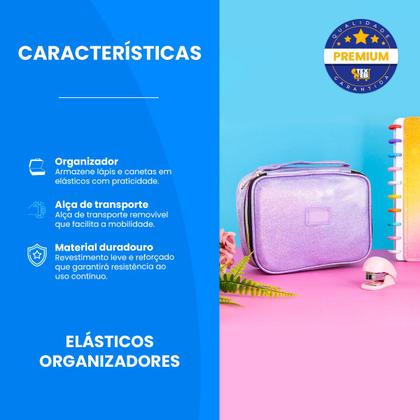Imagem de Estojo Infantil Grande Box Organizador Escolar Tecido Brilho