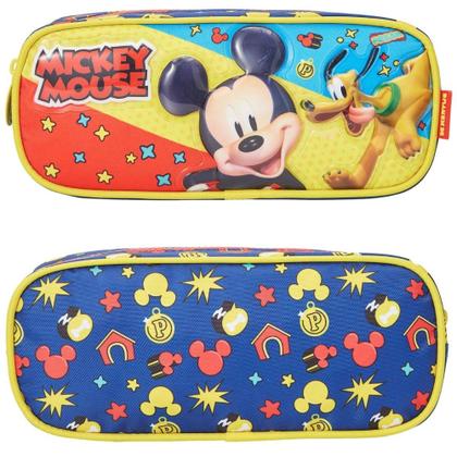 Imagem de Estojo Lápis Infantil Mickey Bolsinha Escolar Estampada Azul - Xeryus